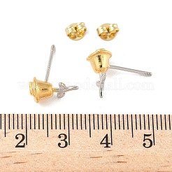 Двухцветные серьги-гвоздики из латуни с цветком&nbsp;LS-EJEW-C145-02PG