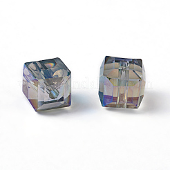 ファセットキューブ電気メッキガラスビーズ  虹メッキ  ミディアムターコイズ  7x7x7mm  穴：1mm&nbsp;X-EGLA-E006-1J