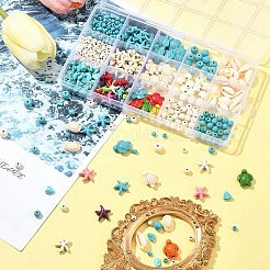 Наборы для поиска ювелирных изделий из синтетической бирюзы и натуральных ракушек каури своими руками DIY-FS0005-98