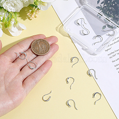 真鍮製ピアスフック8組  クリアキュービックジルコニアと水平ループ付き  プラチナ  17x10x2mm  穴：1mm  ピン：0.5mm&nbsp;KK-BBC0027-65P