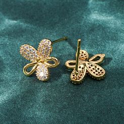 Boucles d'oreilles puces en laiton serties de micro-pavés de zircone cubique pour femmes&nbsp;EJEW-F418-13G
