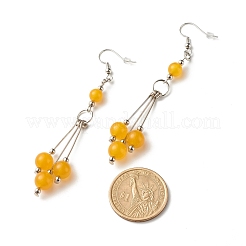 Perles de boule de jade de malaisie naturelle longue boucle d'oreille pour dame&nbsp;EJEW-JE04680-03