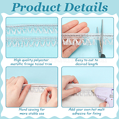 ポリエステルメタリックリボン  衣服、カーテン、枕、工芸品、装飾用  銀  1-1/8インチ（27mm）&nbsp;DIY-WH0542-01B-02
