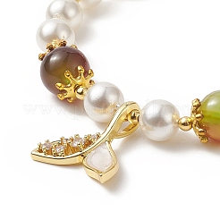 Braccialetto elasticizzato con perline rotonde in agata di pavone naturale tinta e perle di conchiglia&nbsp;BJEW-TA00233