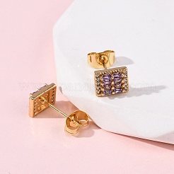 Серьги-гвоздики с прямоугольными кристаллами из латуни и микропаве из кубических цирконий&nbsp;EJEW-K267-21G