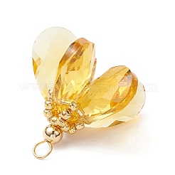 ガラスチャーム  花のチャーム  真鍮のループとシードビーズ付き  多面カット  ゴールド  23~24x24~26mm  穴：2.5~3x3~3.5mm&nbsp;PALLOY-MZ00741-06