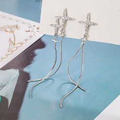 Серьги-гвоздики с кисточками из прозрачного кубического циркония с микропаве из латуни&nbsp;FS-WG16151-01