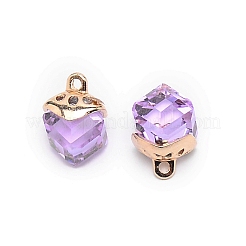 ガラスチャーム  合金のパーツと  キューブ  スミレ  15x10x10mm  穴：1.6mm&nbsp;GLAA-SZC0004-02B