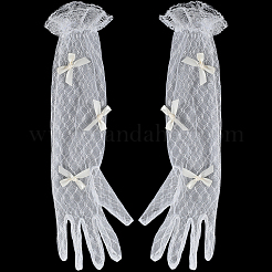 Длинные кружевные перчатки из полиэстера с бантом AJEW-WH20007-92B