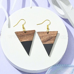 Orecchini pendenti triangolari in resina e legno di noce&nbsp;EJEW-JE05505-05