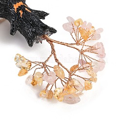 Adornos de árbol de la vida con chips de cuarzo rosa y cuarzo amarillo naturales con temática de Halloween&nbsp;DJEW-B013-02B