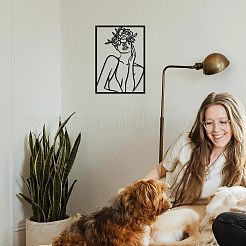 鉄の壁の芸術の装飾  フロントポーチ用  リビングルーム  キッチン  女性と長方形  電気泳動黒  300x220x1mm&nbsp;HJEW-WH0067-038