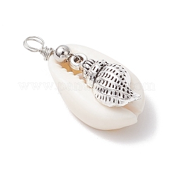 Pendentifs animaux marins en coquillages cauris naturels et alliage&nbsp;X-PALLOY-JF03751