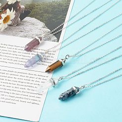 弾丸型の天然宝石用原石ペンダントネックレス  304ステンレススチールチェーンエクステンダーと亜鉛合金ロブスタークロウクラスプ付き  16.53インチ（42cm）  2mm&nbsp;NJEW-JN03570