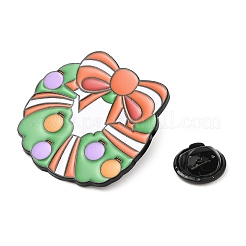 エナメルピン  バックパックの服のための電気泳動黒メッキ合金バッジ  クリスマスリース  30.5x31x1.5mm&nbsp;JEWB-A014-01B