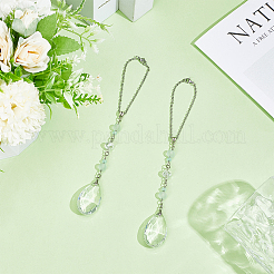 2 chaîne en acier inoxydable 304 et pendentif décoratif en verre en forme de larme&nbsp;HJEW-WH00086