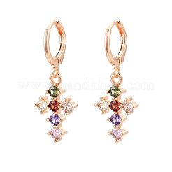 Серьги-подвески с застежкой-молнией крест-накрест из латуни с микропаве из кубических цирконий&nbsp;EJEW-N058-17B-G