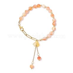 Браслеты с подвесками из цветочного стекла и натурального окрашенного персидского нефрита для женщин&nbsp;BJEW-JB12695-01