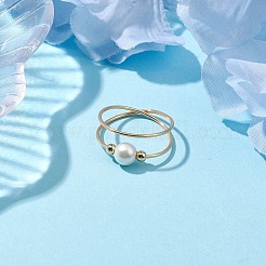 Круглое кольцо с жемчугом-ракушкой и бусинами RJEW-TA00134