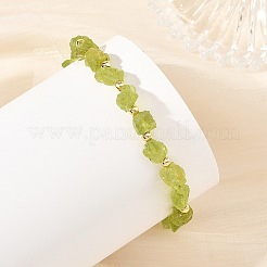 Braccialetti elasticizzati rotondi con peridoto naturale grezzo e ematite sintetica non magnetica galvanizzata&nbsp;BJEW-JB14392