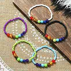 Эластичный браслет из натуральных и синтетических смешанных драгоценных камней и стеклянных бусин для женщин&nbsp;BJEW-JB09658