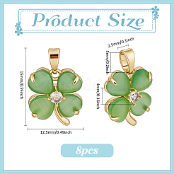 8 pendentif en laiton micro pavé en oxyde de zirconium transparent et œil de chat&nbsp;KK-BC0015-63B