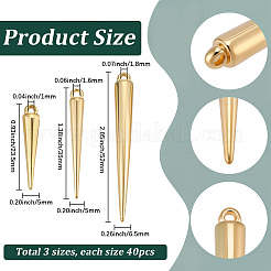120個3スタイルのプラスチックペンダント  コーンチャーム  ゴールド  23.5~52x5~6.5mm  穴：1~1.8mm  40個/スタイル&nbsp;KY-SC0002-65
