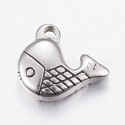 変色しにくい304ステンレススチールペンダント  魚  ステンレス鋼色  12.5x15x4.5mm  穴：2mm&nbsp;STAS-G172-42P