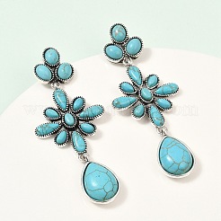 Серьги-гвоздики из сплава синтетической бирюзы&nbsp;EJEW-U053-06AS