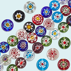 3 нити плоских круглых стеклянных бусин миллефиори ручной работы&nbsp;LAMP-LT0001-15C