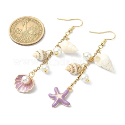 Boucles d'oreilles pendantes étoile de mer en alliage émaillé&nbsp;EJEW-JE05560-02