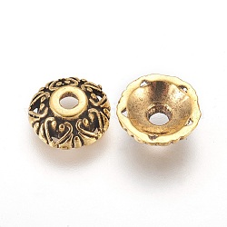 Tibetan Style Alloy Bead Caps, Apetalous, Antique Golden, Lead Free & Cadmium Free and Nickel Free, about 10mm in diameter, 3mm thick, hole: 2mm