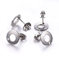 304 Stainless Steel Stud Earring Findings, Flat Round, Stainless Steel Color, 10x1mm, Hole: 1.5mm, Pin: 0.8mm