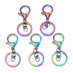 Aufgeteilte Schlüsselringe aus Legierung mit Gestellbeschichtung in Regenbogenfarben, Zubehör des Schlüsselbundverschlusses, mit Hummerkrallenverschlüssen und Drehverschlüssen, Cadmiumfrei und Nickel frei und Bleifrei, 69 mm
