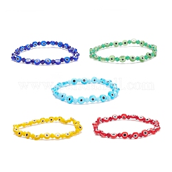 Bracelet extensible en perles de verre et verre mauvais œil pour femme, couleur mixte, diamètre intérieur: 2-1/8 pouce (5.3 cm)