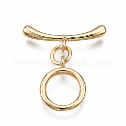 Fermagli in ottone a levetta, nichel libero, anello, vero placcato oro 18k, 21 mm di lunghezza, bar: 18.5x7x2.5 mm, Foro: 1.5 mm, anello di salto: 5x1 mm, diametro interno: 3mm, Anello: 13x10x1 mm, Foro: 1.5 mm
