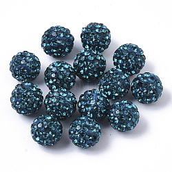 Handgemachte Fimo-Perlen Strass, Hälfte gebohrt Perlen, Runde, Aquamarin, pp11 (1.7~1.8 mm), 6 Reihe Strass, 8 mm, Halb Loch: 1 mm