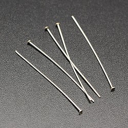 925 pasadores de cabeza plana de plata esterlina, plata, 30x0.5mm, cabeza: 1.5 mm