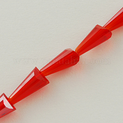 Glass Beads Strands, Faceted, Cone, Red, 15x8x8mm, Hole: 2mm, Hole: 2mm