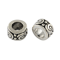 Tibetischen Stil Zinklegierung flach rund European Beads, Bleifrei und cadmium frei, Antik Silber Farbe, 8.6x5.4 mm, Bohrung: 4.6 mm, ca. 454 Stk. / 500 g