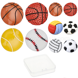 Sunnyclue 20 pz 10 dimensioni cabochon in resina, calcio e pallavolo e baseball/softball e tennis e basket, colore misto, 2pcs / style