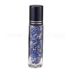 Botellas de bola de rodillo de vidrio, botella recargable de aceite esencial, con cuentas de lapislázuli chip, para el cuidado personal, 85x20mm, abalorios: 3x11~3x7 mm, capacidad: 10 ml