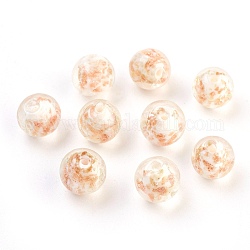 Perles vernissées manuelles, avec du sable d'or, ronde, blanc, taille: environ 12mm de diamètre, Trou: 2mm
