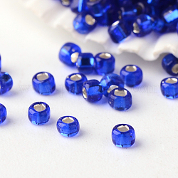12/0グレードの丸いガラスシードビーズ  銀並ぶ  ブルー  2x1.5mm  穴：0.5mm  約45000個/ポンド