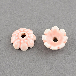 Handmade Porcelain Bead Caps, Flower, Multi-Petal, Misty Rose, 11x4mm, Hole: 2mm