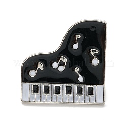 Spilla smaltata per pianoforte, spilla in lega di strumenti musicali per abiti da zaino, platino, nero, 24x33x2mm, pin: 1.2 mm.