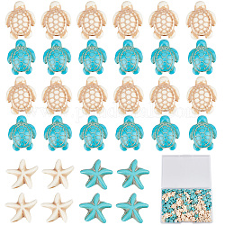 Sunnyclue 180pcs 4 styles perles synthétiques howlite & turquoise & magnésite, tortue et étoile de mer, 15.5~18x13.5~14x5.5~8mm, Trou: 1mm