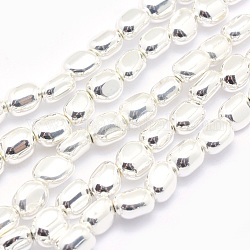 Chapelets de perles en hématite synthétique sans magnétiques, AA grade, Plaqué longue durée, pépites, Plaqué Argent, 7x4~6.5mm, Trou: 1mm, Environ 57 pcs/chapelet, 15.7 pouce (40 cm)