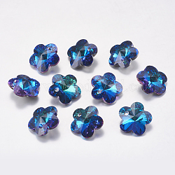 Faceted Glass Rhinestone Charms, Imitation Austrian Crystal, Flower, Bermuda Blue, 12x12x5mm, Hole: 1.5mm