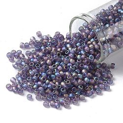 Toho perles de rocaille rondes, Perles de rocaille japonais, (166df) tanzanite clair givre ab transparent, 8/0, 3mm, Trou: 1mm, environ 222 pcs/10 g